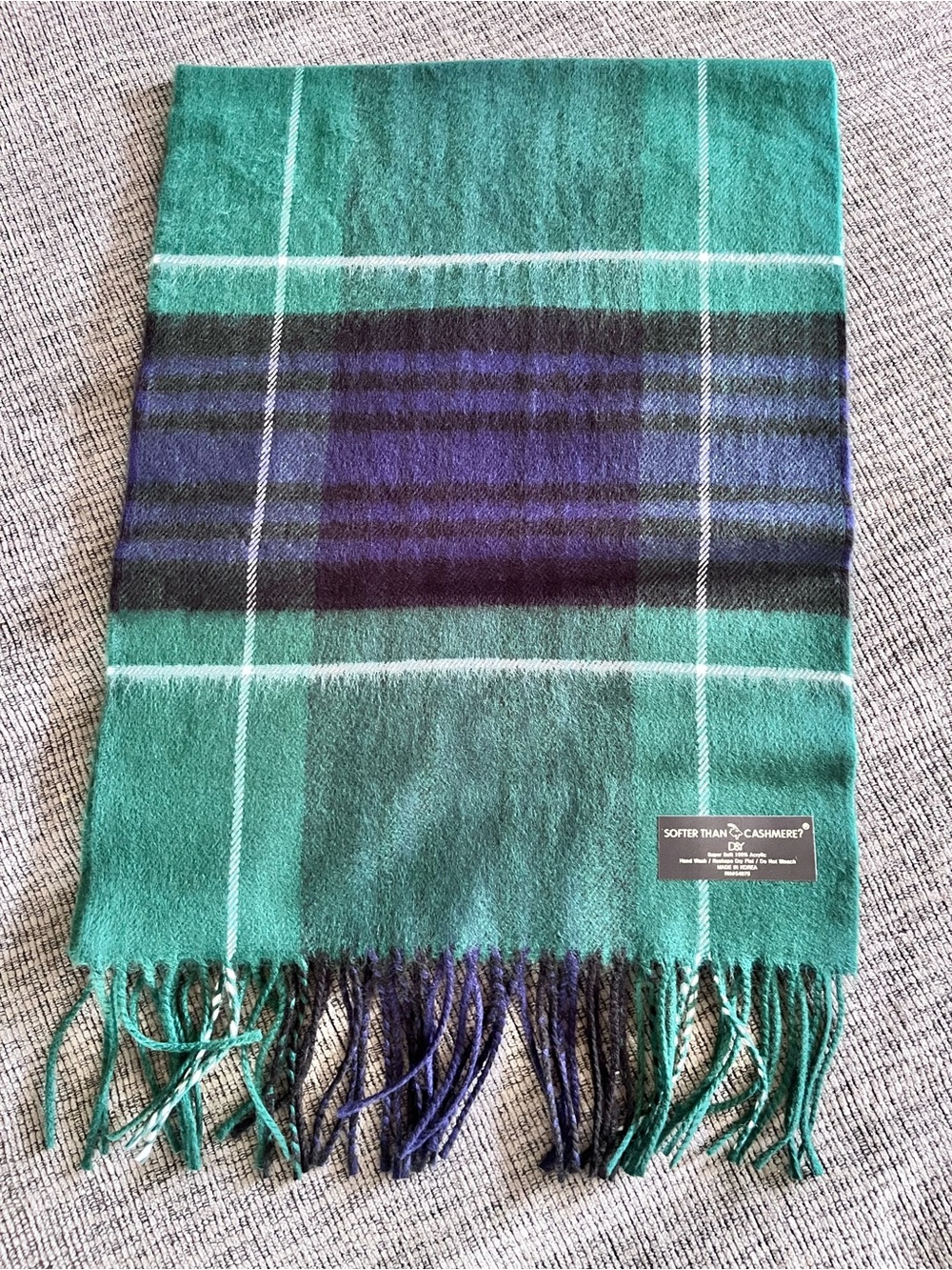 D&Y Green & Navy Plaid Cashmere Feel Scarf
